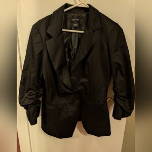 Focus 2000 Women's Shiny Black Blazer With Cinched Sleeves